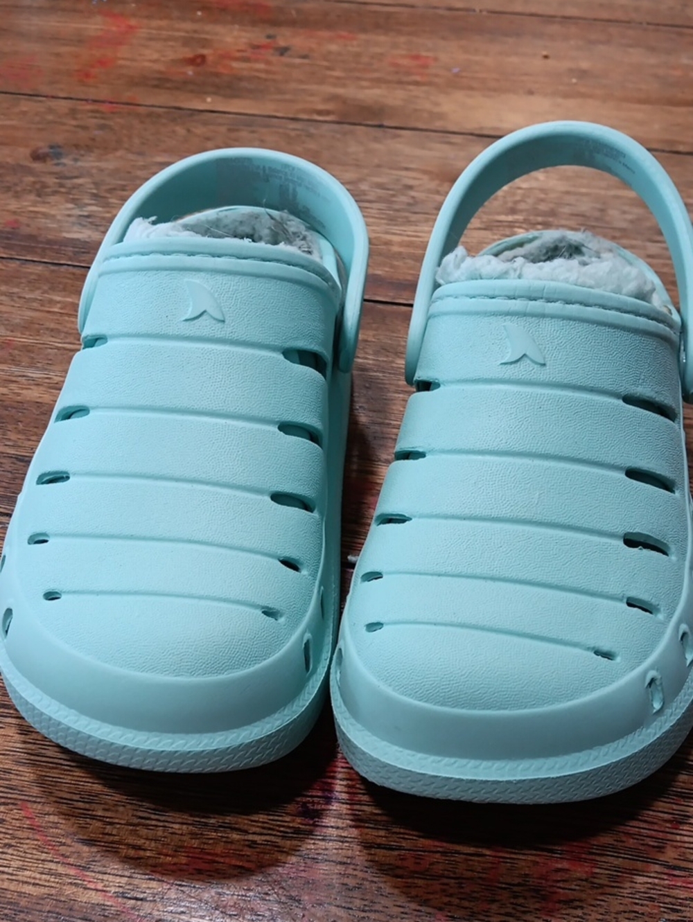 Rugged Shark Kids Cozy Slip-On Clogs in Light Teal